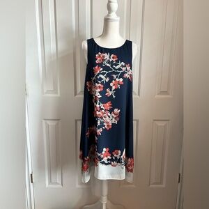 NWOT MAX STUDIO Floral Midi Dress, Navy, White and Orange, Size Medium